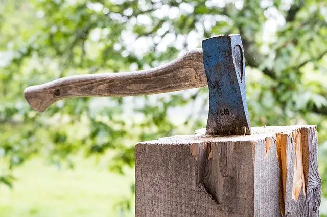 splitting wood with axe